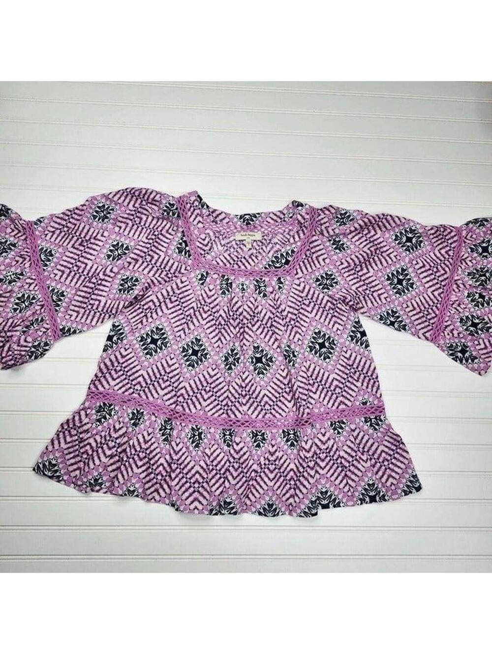Haute Hippie Tribe Pink Boho Peplum Top Size S Bell Sleeve